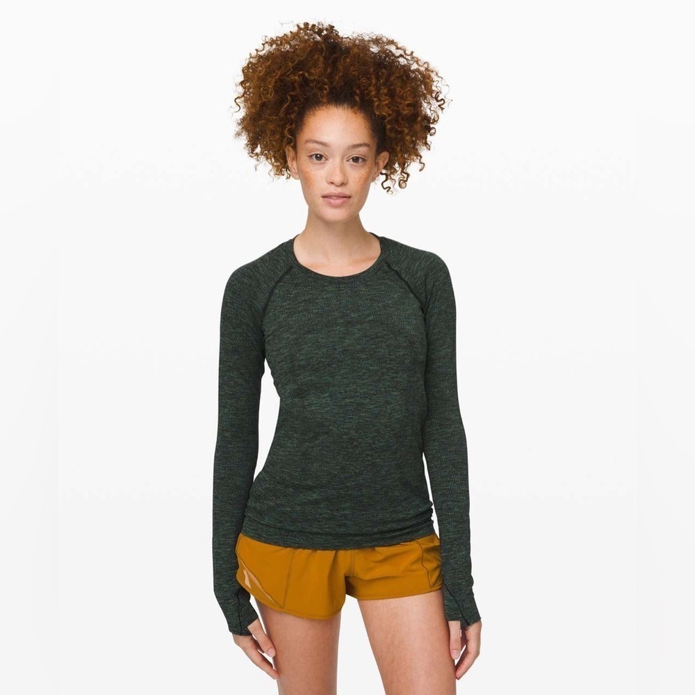 Lululemon Swiftly Speed Long Sleeve sz 4 
Black / Deep Coal / Clean Green /Azure